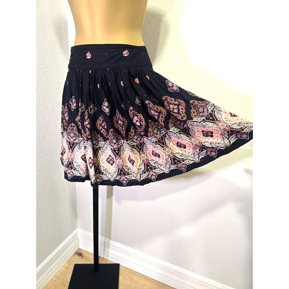 Paisley Skater Skirt Sz Med Black Mini Ruffle Boho Fairy Whimsigoth Indie Grunge